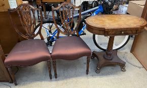 A Maitland Smith reproduction mahogany side table with a leather inset top together with a pair of