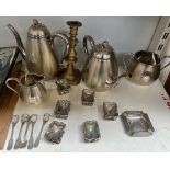 A continental electroplated four piece teaset, together with open table salts,