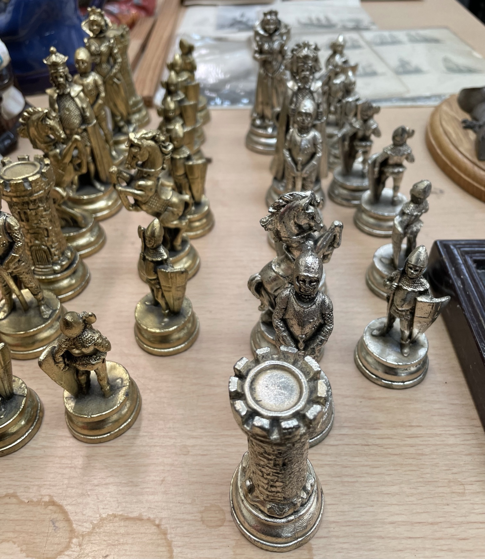 A cast metal chess set together with shipping prints etc - Image 2 of 3