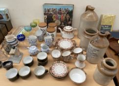 Assorted stoneware storage jars together with part tea sets,