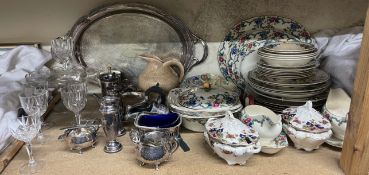 A Masons Regency pattern part dinner set, together with a pottery jug, electroplated wares,