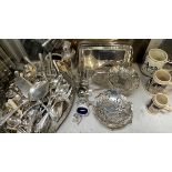 An electroplated entree dish and cover together with a collection of electroplated flatwares,