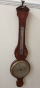 A 19th mahogany banjo barometer, with an architectural pediment above an alcohol thermometer,
