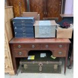 An Edwardian mahogany dressing table together with a cabin trunk,