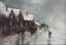W M Spear Wintry scene Oil on canvas Together with a collection of decorative pictures and prints
