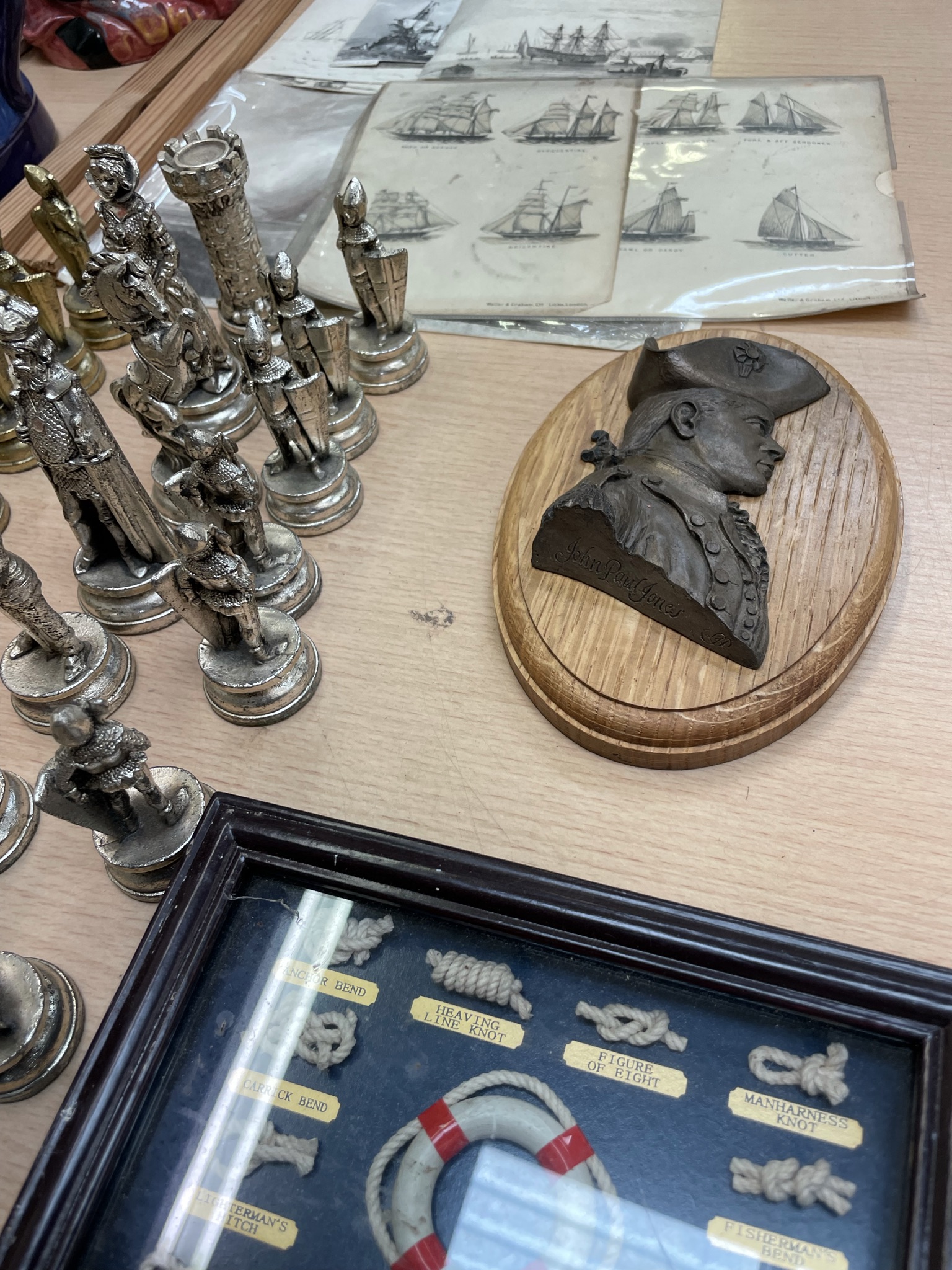 A cast metal chess set together with shipping prints etc - Image 3 of 3