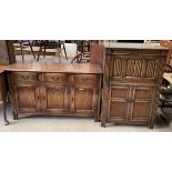 A 20th century oak sideboard with a rectangular top above three drawers and three cupboards on