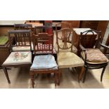 A bentwood elbow chair together with a teak bedside cabinet and six other assorted chairs