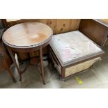 An Edwardian mahogany occasional table of circular form together with a box stool of tapering form