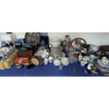 A large lot including an Alfred Meakin part dinner set, other part tea sets, electroplated tray,