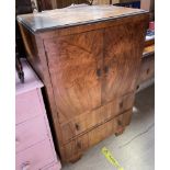 A 20th century walnut tallboy together with an oak tea trolley