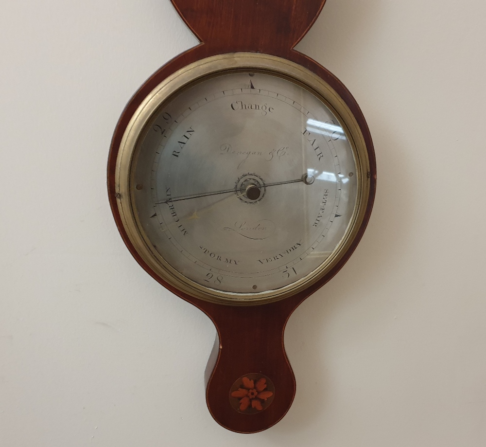 A 19th mahogany banjo barometer, with an architectural pediment above an alcohol thermometer, - Image 3 of 3