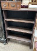 An oak bookcase together with an oak record card filing unit