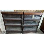 A pair of oak three section Globe-Wernicke sectional bookcases