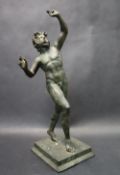A bronze figurine of "The dancing Faun" on a stepped square base, after the antique, 31.