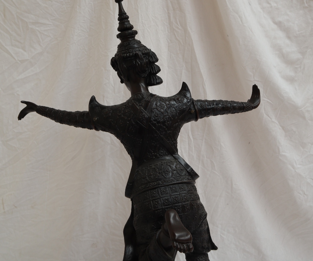 A large bronze figure of a Taiwanese dancer, standing on one leg with arms outstretched , - Image 6 of 7