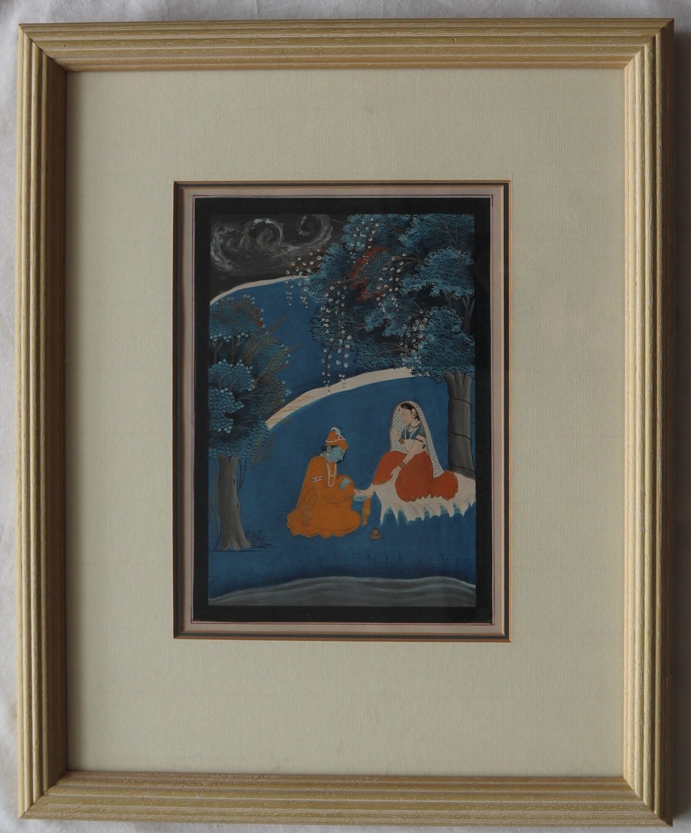 20th century Indian School Figures in a woodland Watercolour 21.