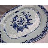 A Chinese porcelain meat plate, decorated in underglaze blue with flowers.