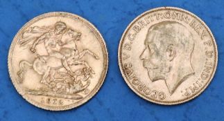 Two George V gold sovereigns,