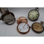 A gold plated keyless wound open faced pocket watch, together with a silver open faced pocket watch,