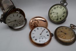 A gold plated keyless wound open faced pocket watch, together with a silver open faced pocket watch,