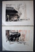 Leslie Carr (1891-1969) A Ferry in dry dock Pen, Ink and pastels (unframed) Signed 31 x 48.