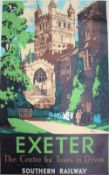 After Leslie Carr (1891-1969) Exeter The Centre for Tours in Devon Southern Railways Travel Poster