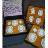 A collection of fourteen individually numbered Wedgwood pale blue and white jasper portrait