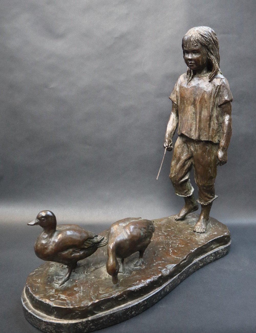 Philip Blacker A girl herding ducks Bronze Initialled and dated '02 Limited edition No. - Image 3 of 15