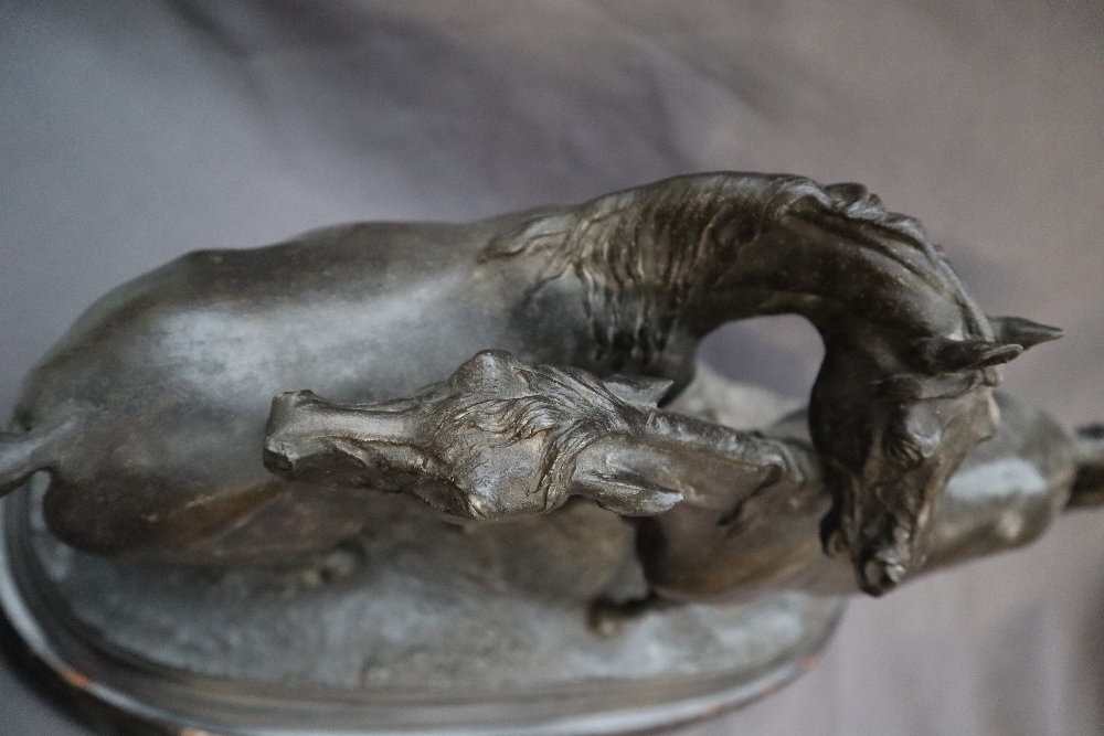 After P J Mene Two horses Spelter On an oval baser Bears a signature 56cm long x 25cm wide x 41cm - Image 4 of 10