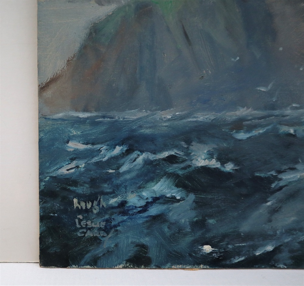 Leslie Carr (1891-1969) A battle ship at sea Oil on board (unframed) Signed 26. - Image 3 of 4