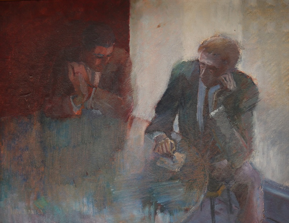 Ivor John Davies "Y Barddd Y Man Y Bo Neirtheint A Gaffo" Oil on Board Signed Arts Council of Great