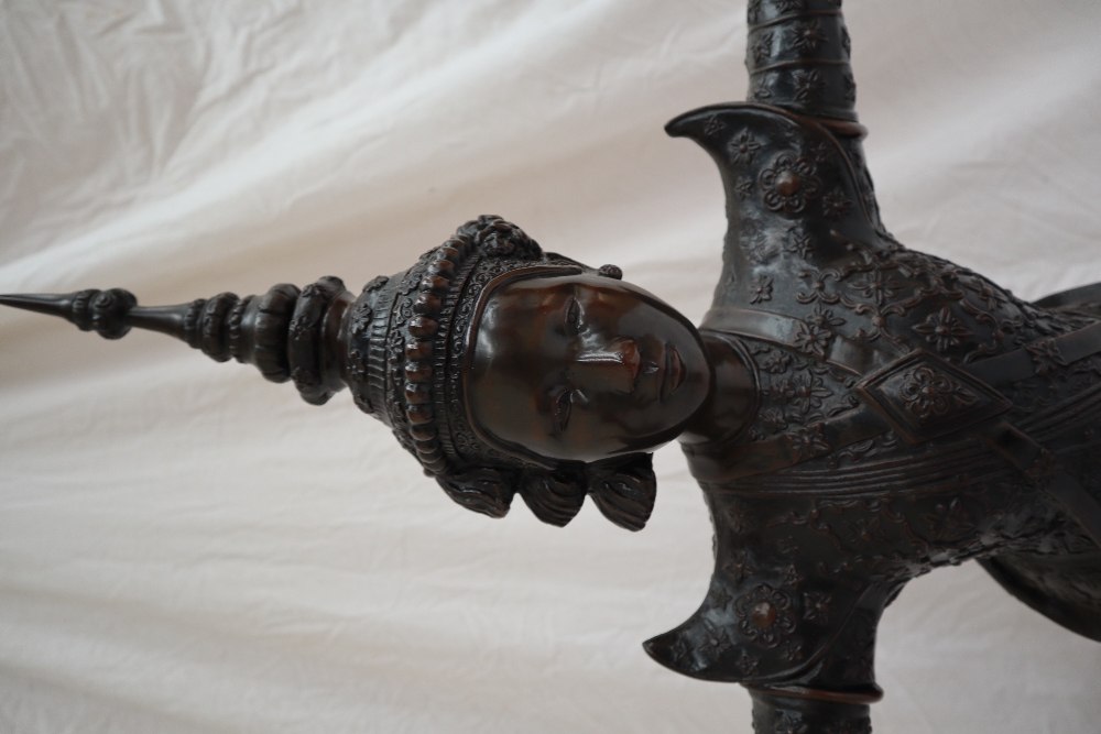A large bronze figure of a Taiwanese dancer, standing on one leg with arms outstretched , - Image 2 of 7