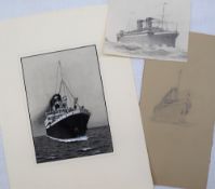 Leslie Carr (1891-1969) An Ocean going steam ship liner at sea Pen,