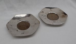 A pair of Elizabeth II silver pin trays of hexagonal form,