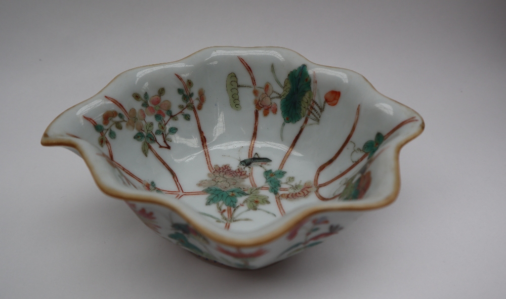 A Chinese famille rose porcelain bowl of lobed shape,
