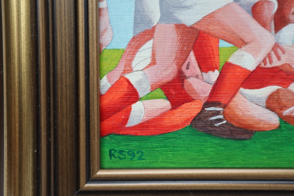 Ralph Spiller Welsh Rugby Oil on board Initialled '92 18 x 23cm ***Artists Resale Rights may apply - Image 3 of 4