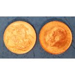 Two George V gold sovereigns,