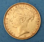 A Victorian gold sovereign dated 1885