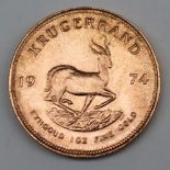 South Africa - A 1974 Krugerrand, 1 oz. fine gold (.999). Obv: Bust of Paul Kruger left.