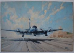 Leslie Carr (1891-1969) An aeroplane coming into land Oil on board (unframed) Signed 26.5 x 28.