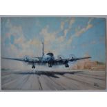 Leslie Carr (1891-1969) An aeroplane coming into land Oil on board (unframed) Signed 26.5 x 28.
