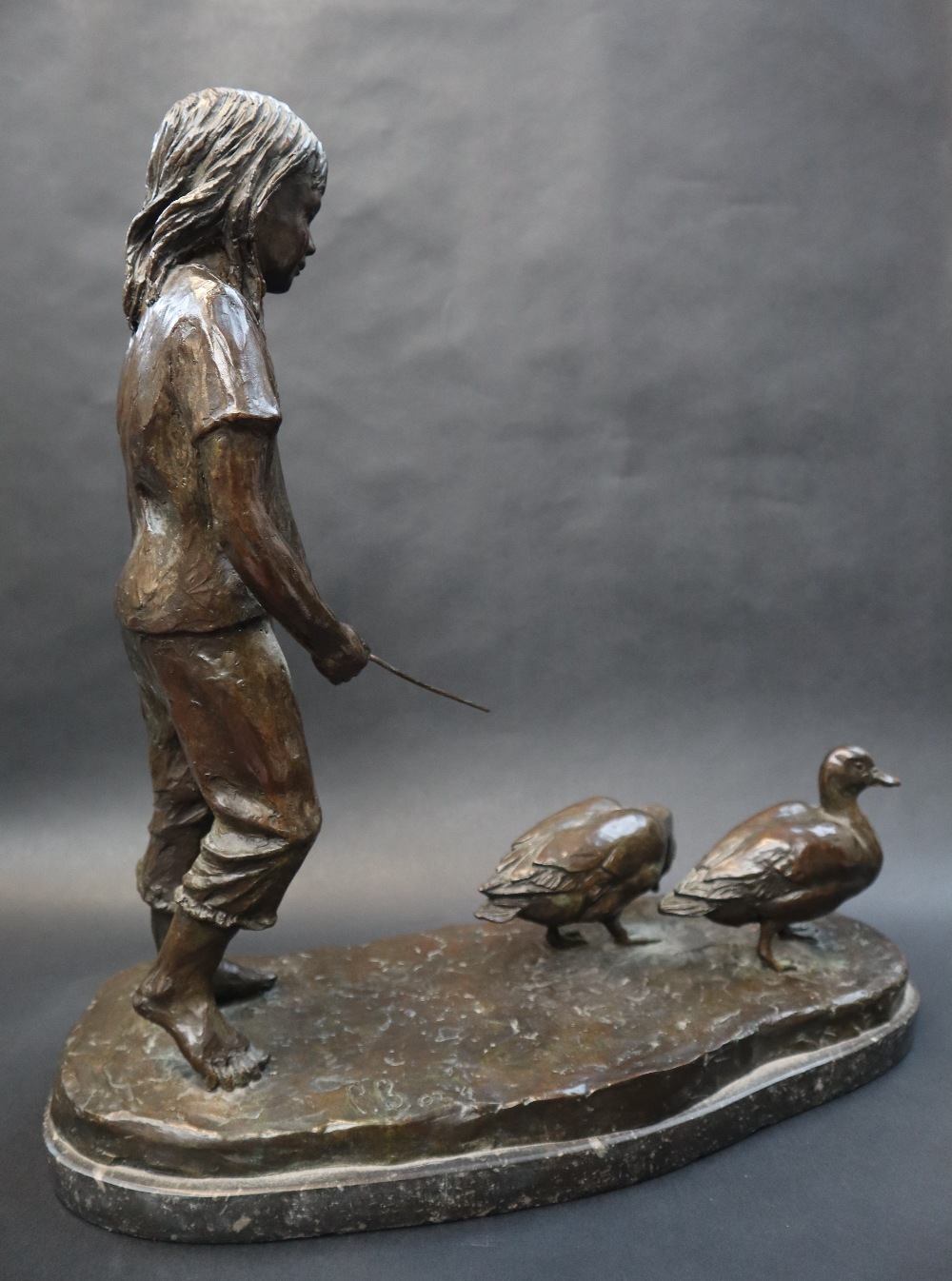 Philip Blacker A girl herding ducks Bronze Initialled and dated '02 Limited edition No. - Image 10 of 15