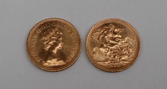 Two Elizabeth II gold sovereigns,
