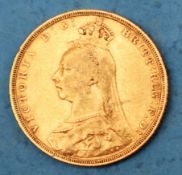 A Victorian gold sovereign dated 1892