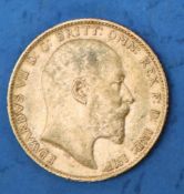 An Edward VII gold sovereign,