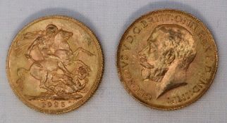 Two George V gold sovereigns,