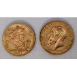 Two George V gold sovereigns,