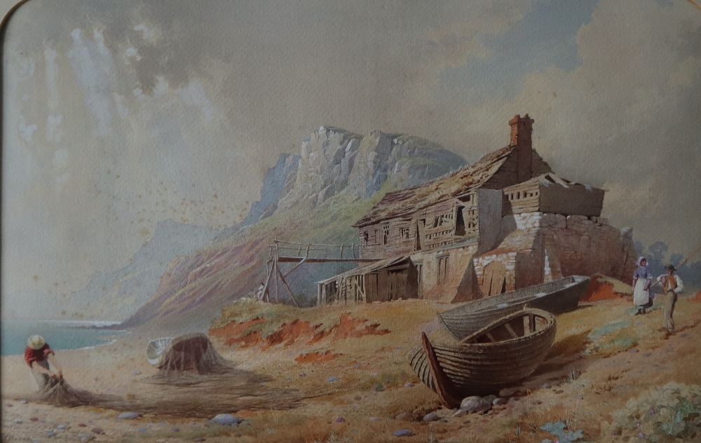 James Noakes Repairing the nets Watercolour Signed 33 x 53cm