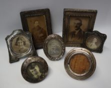 Seven assorted silver photographs frames,